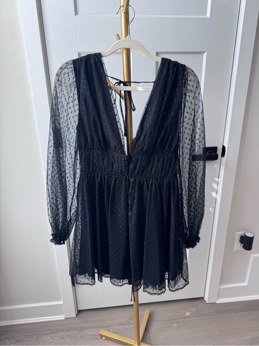 Lulus Sheer Black Long-Sleeve V-Neck Mini Dress